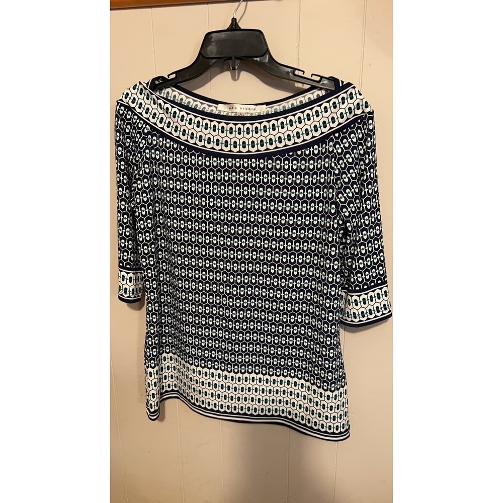 Max Studio Geometric Print Boat Neck Top